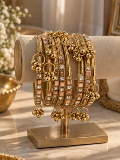 Gulzar Gold Charm Bangles (Set of 8)