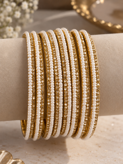 Noor - Pearl Gold Bangles (Set of 8)